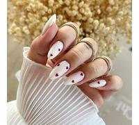 24pcs White Press On Nails Almond - White Red Heart False Nails Medium Length - Acrylic Fake Nails with Glue - Stick on Nails for Women Valentine's day