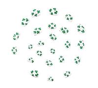 24Pcs White Synthetic Nails Short Square Shape Decorated with Metallic Star and Shamrock Charms Fashion Women ' s Nails