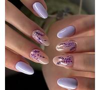 24Pcs Winter French Tip False Nails Short Glossy Lavender Oval Design Easy Application Purple Short Fake Nail