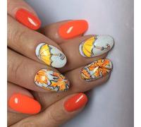 24Pcs Winter Leaf Press On Nails Short Oval Tips European Glittering Artificial Fingernails No Tools Press On Nail