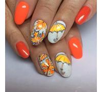 24Pcs Winter Leaf Themed Press On Tips Shining European Design Short Oval Artificial Nails Tips Luster Faux Nail