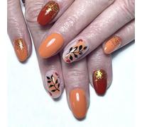 24Pcs Winter Leaf Themed Press On Tips Shining European Design Short Oval Artificial Nails Tips Radiance Glittering Press On Nail