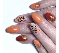 24Pcs Winter Leaf Themed Press On Tips Shining European Design Short Oval Artificial Nails Tips Radiance Glittering Press On Nail