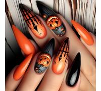 24pcs Witch Almond False Nails Halloween Inspired Spiderweb Design Easy Apply Artificial Tips for Costume Parties Halloween Press on