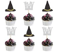 24pcs Witch Hat and Crown Cupcake Topper Magic Witch Hat Cupcake Picks Birthday Party Decorations Baby Shower Kids Boys Girls Princess Birthday Party Supplies