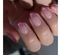 24pcs Women ' s Short French Tip Almond Shape False Nails Gradients Purpled Shimmery Designs Glues on Press on