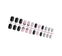 24pcs Women's Black Animal Striped Short Press On Nails Square Shape False Nails With Rhinestones Designs Glues On Nails