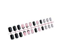 24pcs Women's Black Animal Striped Short Press On Nails Square Shape False Nails With Rhinestones Designs Glues On Nails