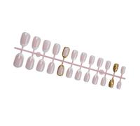 24pcs Womens French Tip Short Round Shape White Press On Nails Faux Nails With Stylish 3D Gold Stripes Metallic Designs
