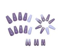 24Pcs Women's Gradients Purpled Shimmery Press On Nails With Flower Designs Long Square Shape Faux Nails Glues On Nails