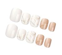 24pcs Women's Short Press On Nails French Tip Square Shape False Nails With Gold Line Designs Simple Glues On Faux Nails