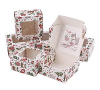 24pcs Xmas Mini Cake Boxes,3in Christmas Cookie Boxes Bakery Boxes,White Cake Boxes with Clear Window,Xmas Bakery Treat Boxes Chocolate Candy Cupcake Box Pastry Boxes for Xmas Holiday Birthday Party