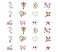 24PCS Y2K Nail Charms Set, Rhinestones Shiny 3D Nail Art Gems with Crystals Heart Butterflies Bows and Stars Pattern