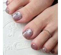 24Pcs Y2K Purple False Toenails - Short Square Cat Eye Press on Nails with Metal Sun & Star Charms - 12 Sizes Fake Toe Nails with Glue - Durable Acrylic Nails for Women Nail Art DIY