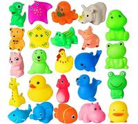 24PCS Zoo & Sea Animals Baby Bath Toys, Assorted Squeezeable Sound Toys for Toddlers, Boys, Girls, Floating Tub Toys for Bathroom, Swimming Pool - Small Cute Duck/Fish/Frog