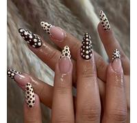 24Piece Almond Set Neutral French Manicure With Polkas Accents Artificial Nails Quick Application ABS False Nail Set