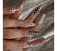 24Piece Almond Set Neutral French Manicure with Polkas Accents Artificial Quick Application ABS Press on for Women