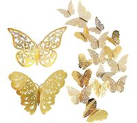 24piece Butterfly Wall Sticker,Mixed 3D Butterflies Wall Decals,Vivid Flash Wall Stickers for Home,Bedroom,Baby Room Decoration(Gold)
