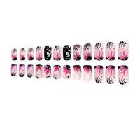 24Piece False Nails With Gradient Black Edges Floral Design For Parties Daily Wear Durability Press On Nails Easy Application Reusable Press On Nail