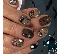 24Piece Halloween Press On Nails Gothic Bat Design With Cobweb Patterns ABS Fingernails Not Need Tools Halloween Skeleton Nail Set