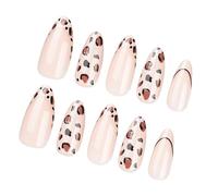 24Pieces Almond Shape Press On Nails Long French Tip False Nails With Animal Dots Print Pattern For Casual Or Party