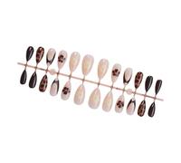 24Pieces Almond Shape Press On Nails With Animal Dots And Flower Pattern Gold Beads Glossy Faux Nails For Fashion Lover