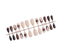 24Pieces Almond Shape Press On Nails with Animal Dots and Flower Pattern Gold Beads Glossy Faux Nails for Fashion Lover
