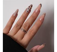 24Pieces Almond Shape Press On Nails With Animal Dots Pattern Long Faux Nails For Fashion Ladies Manicure Art Leopard Print Press On Nail