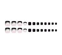 24Pieces Black Flower Design Glossy Square False Nails Sparkling Stone Artificial Nails for Women Party Decors Smooth Black False Hoofs