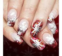 24Pieces Christmas False Nails Red Glitters Snowflakes French Design Press on for Holiday Parties Festive Event Red Snowflake Press on