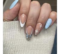 24Pieces Christmas Themed Artificial Nails With Snowflake Design Comfortable Nails For Women Christmas Party Quick Apply Nail