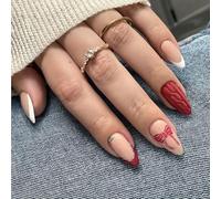 24Pieces Christmas Themed Artificial Nails With Snowflake Design Comfortable Nails For Women Christmas Party Quick Apply Nail