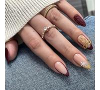 24Pieces Christmas Themed Artificial Nails With Snowflake Design Comfortable Nails For Women Christmas Party Quick Apply Nail