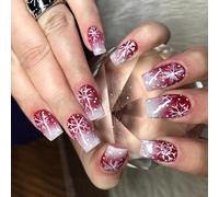 24Pieces Christmas Themed Press On Nails ABS Build Red White Snowflake Art Fake Nails For Sensitive Skin ABS False Nail Winter Design