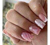 24Pieces Christmas Themed Press On Nails ABS Build White Snowflake Art Fake Nails For Sensitive Skin Christmas French False Nail