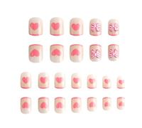 24Pieces French Manicure Heart Pattern Fashionable Fake Nails Easy Application For Daily Event French False Nail ABS