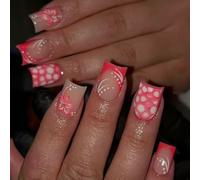 24Pieces French Type Press On False Nails French Floral Pattern Fall Winter Nails Art Reusable Lightweighted Nail Art Press On Nail