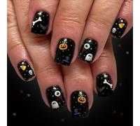 24Pieces Halloween Faux Nails Dark Gothic Press On Pumpkin Design ABS Easy To Apply Nails Art Dot Faux Nail