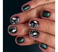 24Pieces Halloween Press On Nails Cobweb Skeleton White Skull Nails ABS Not Need Tools