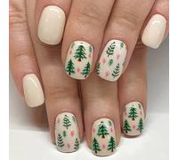 24Pieces Holiday Fake Nails Set Christmas Tree Designs Long ABS Press On Nails For Women Party Art Party False Nail Festive Designs