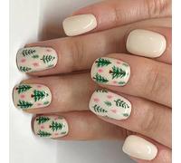 24Pieces Holiday Press-On Nails Red Green Glossy ABS Artificial Nails Christmas Party Mix Patterns No Glues Festive Fake Nail Quick Wear