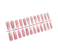 24Pieces Long Square Press On Nails Elegant French Tip False Nails With 3D Bows Rhinestones Charm For Casual Or Party