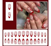 24Pieces Medium Square Nail Patch Christmas Cartoon Christmas Tree Santa Set Cute Wear Claus Armor Pattern Doll