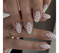 24Pieces Oval with Black Polkas Dots Trendy | Fake Nails for Daily Use and Special Event Decors, Trendy Designs, Various Occasions, Sensitive Skin