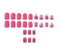 24Pieces Reusable Press On Nails Rose Ribbon Dots Quick Application For Women Office Elegant False Nail Set