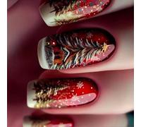 24Pieces Rhinestones Redness Glitters Snowflake Patterns ABS False Nails For Christmas And Special Occasions Easy Apply Christmas Themed Fake Nail