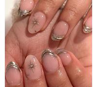 24Pieces / Set 3D Artificial Nails Short Round Star Styles Artificial Nails ABS Build for and Date Quick Stick Design Award Unguis Art