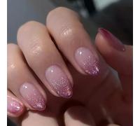 24Pieces Short French Tip Press On Nails Gradients Purpled Shimmery Almond Shape Faux Nails Glues On Nails for Women