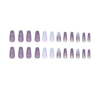 24Pieces Square Press On Nails Long Gradients Purpled Shimmery False Nails With Flower Designs For Casual Or Party