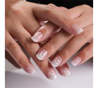 24Pieces Square Shape Press On Nails With Flower Designs Gradients Translucent Short Length Faux Nails For Women Gift Glues On Nail